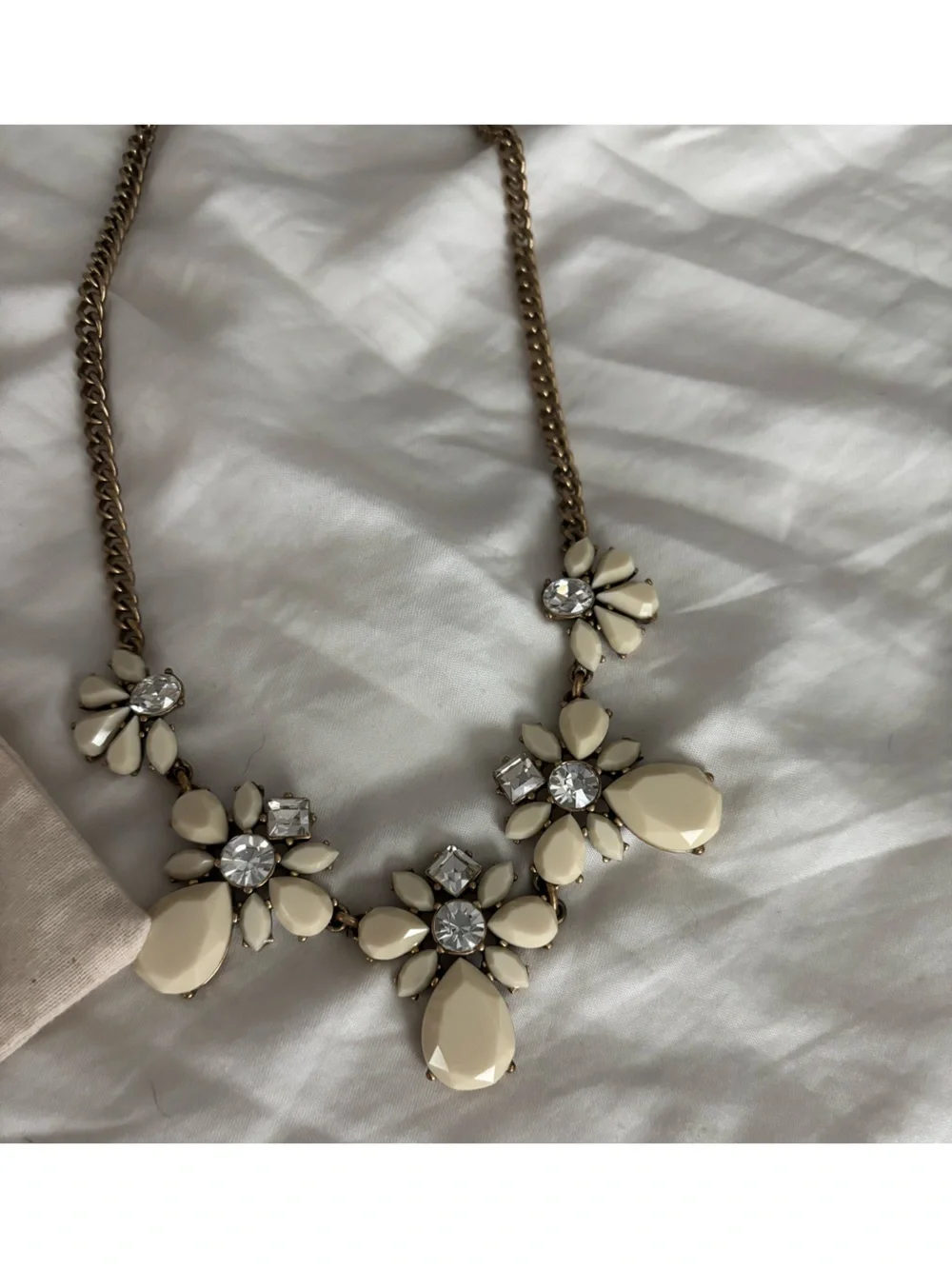 J. Crew Cream and Gold Floral Crystal Bib Necklace